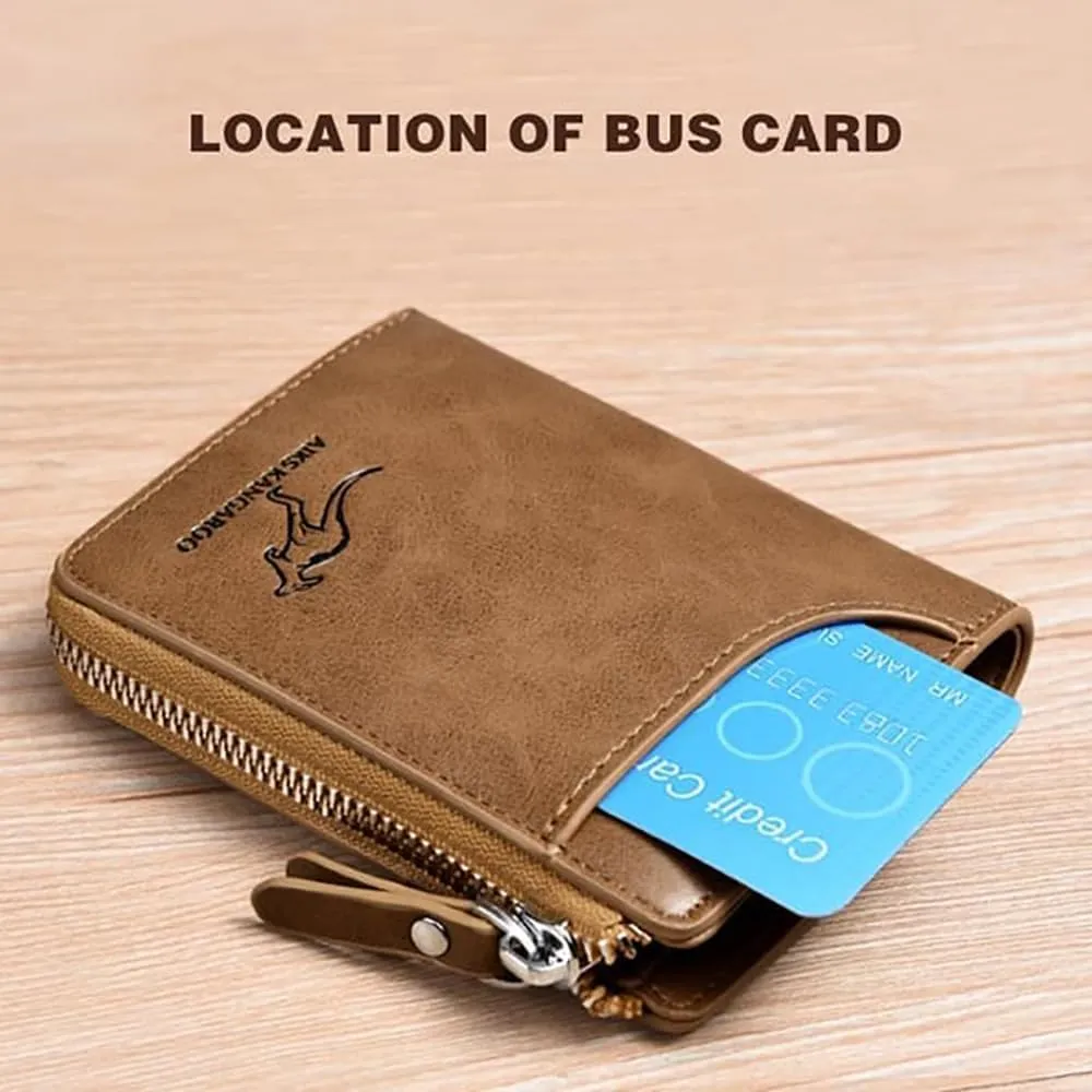 Men Wallet Zipper Purse (RFID PROTECTED), Aiks Kangaroo Wallets, Mens RFID Blocking Leather Wallet Credit Card ID Holder Zipper Purse Waterproof (Retro Black)