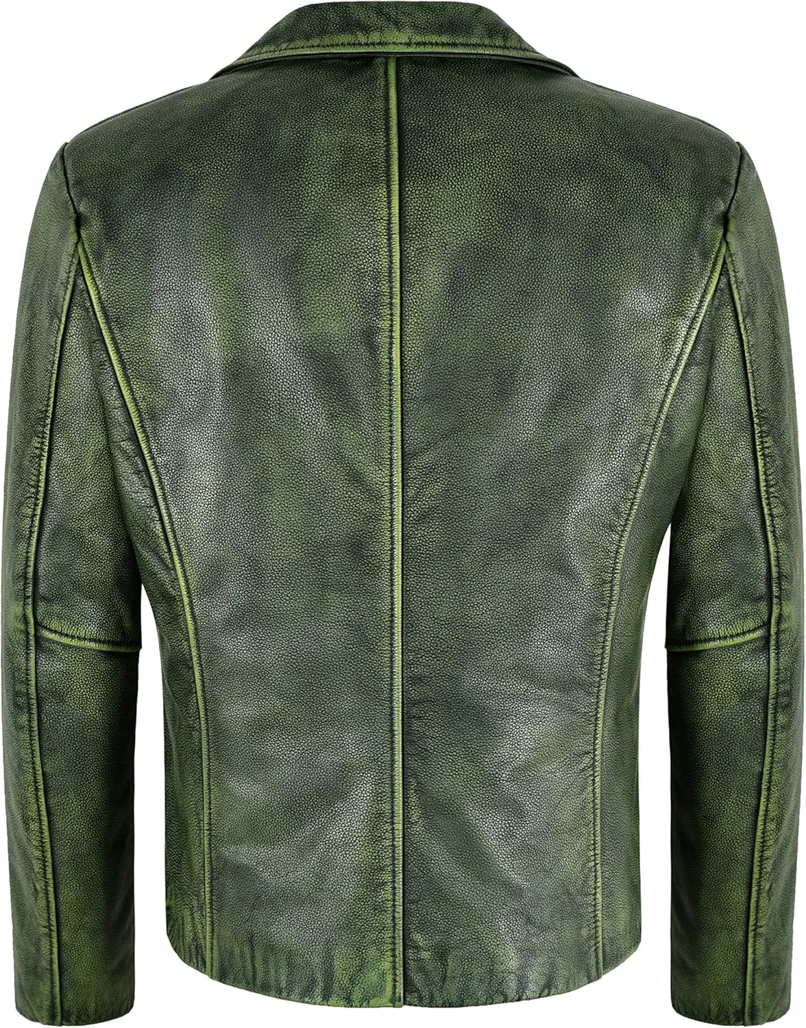 Mens 70's Green Vintage Classic Collared Blazer Real Cowhide Leather Jacket 4162