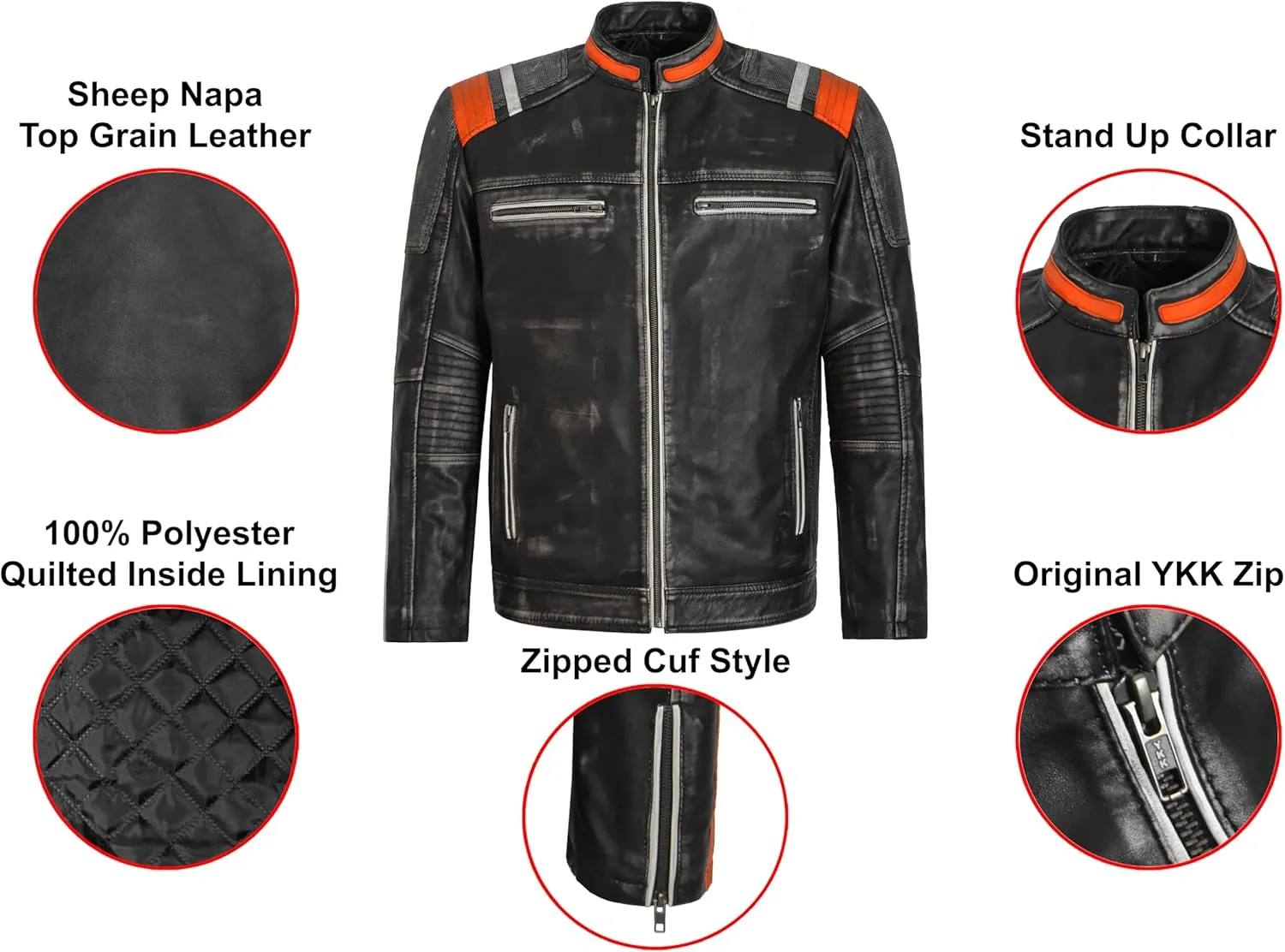 Men's Café Racer Biker Vintage Motorcycle Distressed Retro Real Leather Jacket 4059