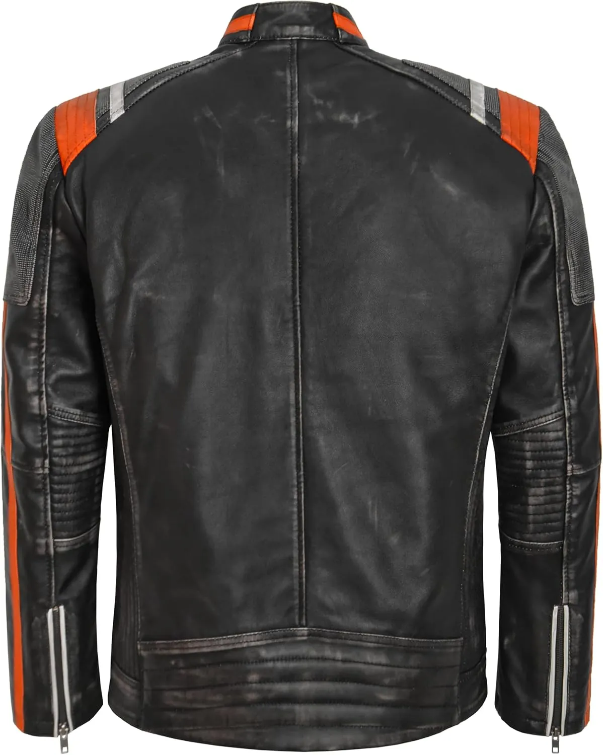 Men's Café Racer Biker Vintage Motorcycle Distressed Retro Real Leather Jacket 4059