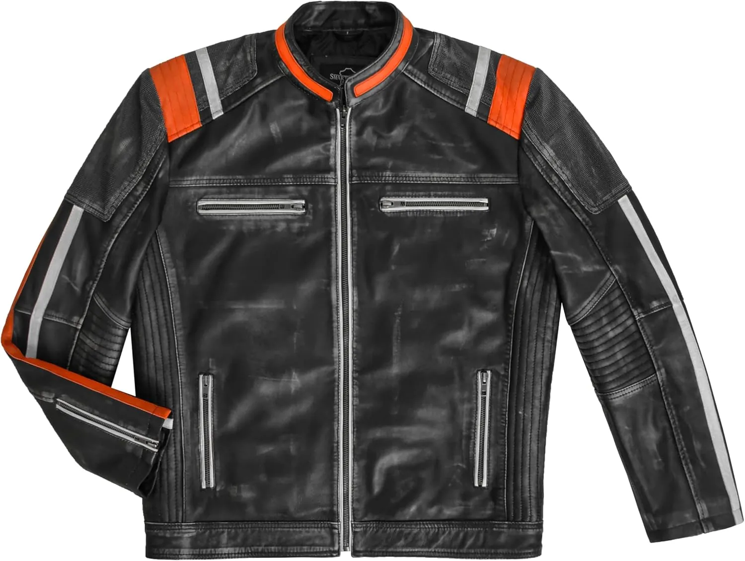 Men's Café Racer Biker Vintage Motorcycle Distressed Retro Real Leather Jacket 4059
