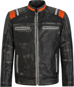 Men's Café Racer Biker Vintage Motorcycle Distressed Retro Real Leather Jacket 4059