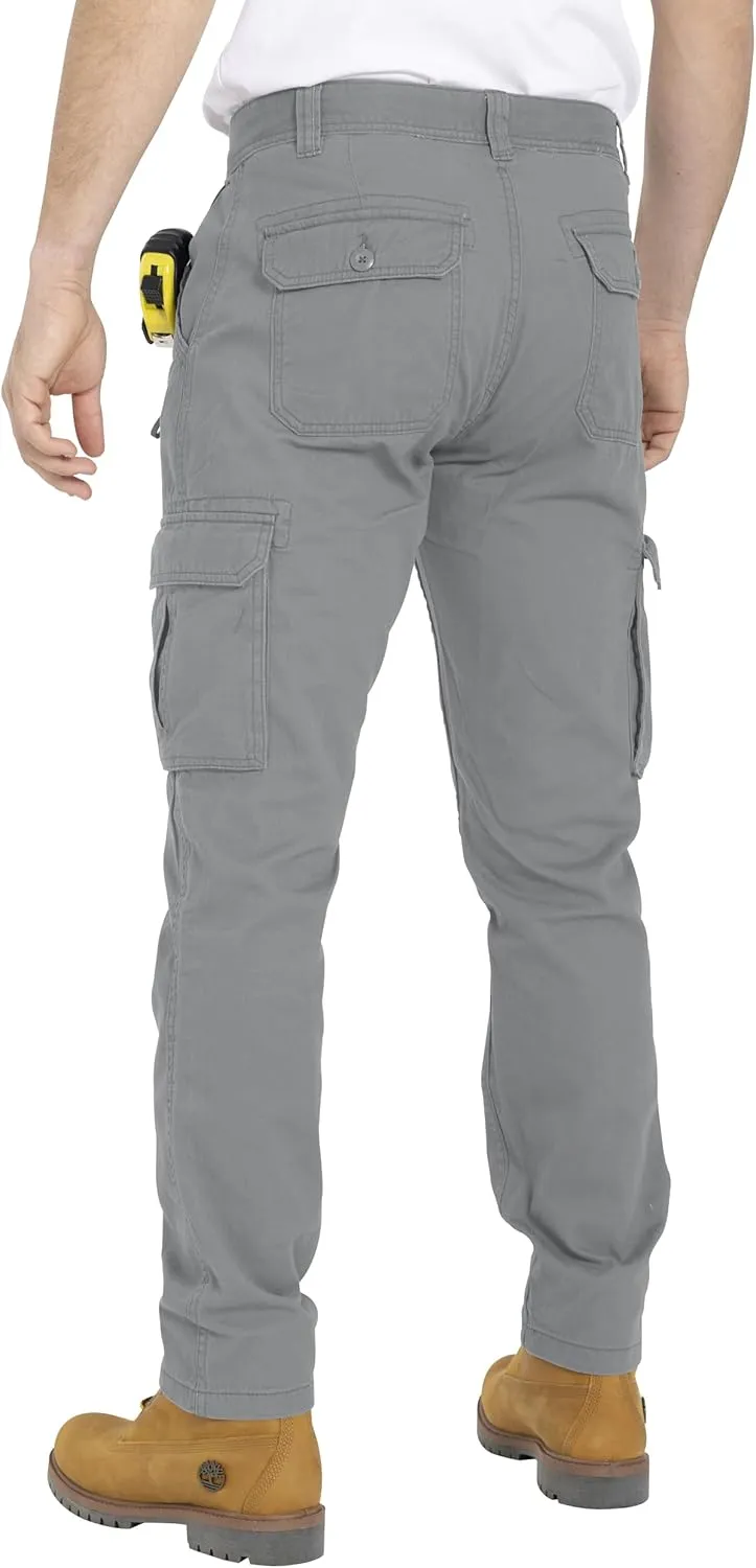 Mens Cargo Pant 100% Cotton Slim-Fit Relaxed Tactical Hiking Heavy Duty Workwear 6 Pockets Outdoor Cargo Works Pants 32W-44W