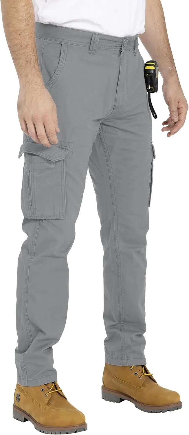 Mens Cargo Pant 100% Cotton Slim-Fit Relaxed Tactical Hiking Heavy Duty Workwear 6 Pockets Outdoor Cargo Works Pants 32W-44W