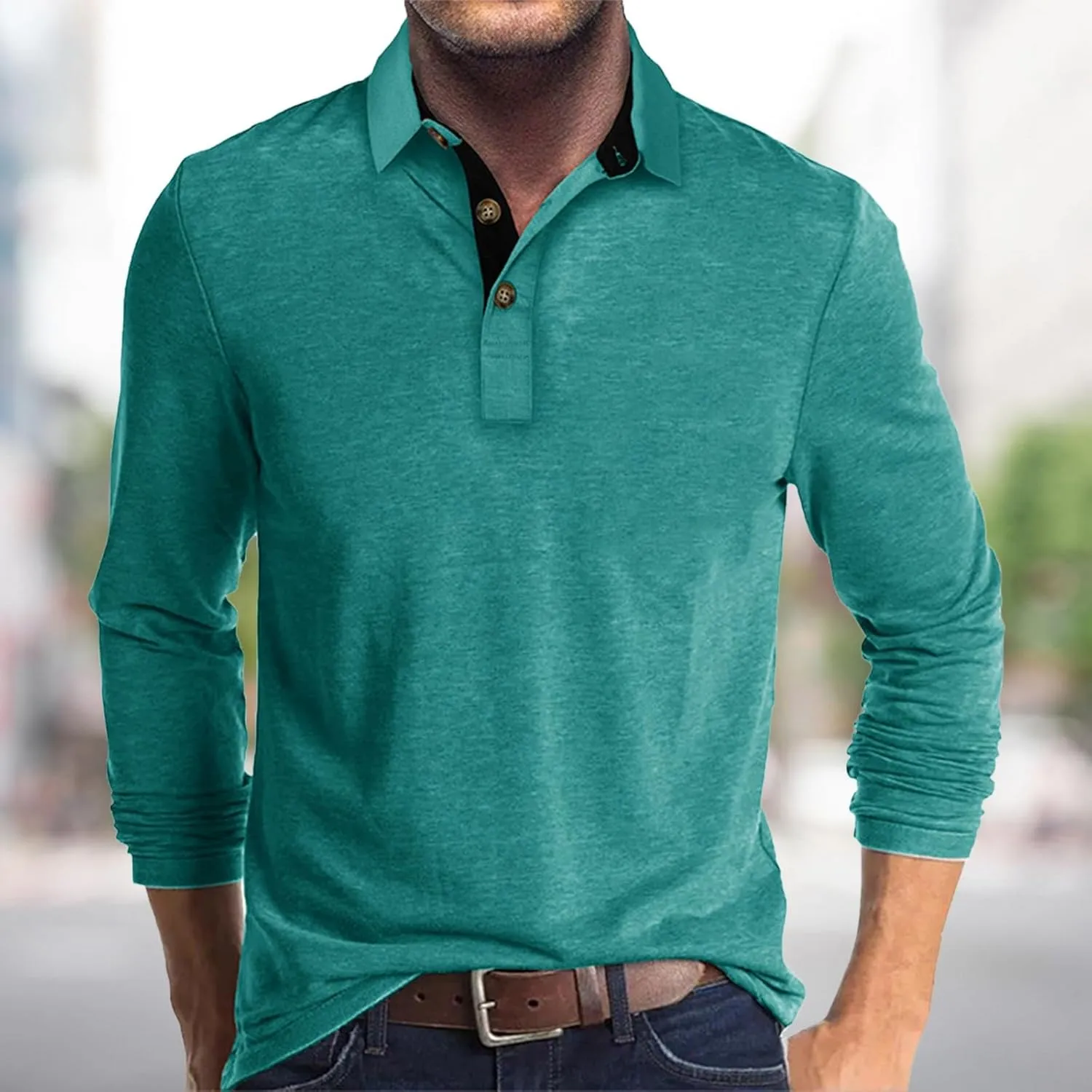 Mens Clothes Turtleneck Plush Sweater Men's Button Pullover Plush Sweater with Pocket Quick Dry Polyester Tshirts