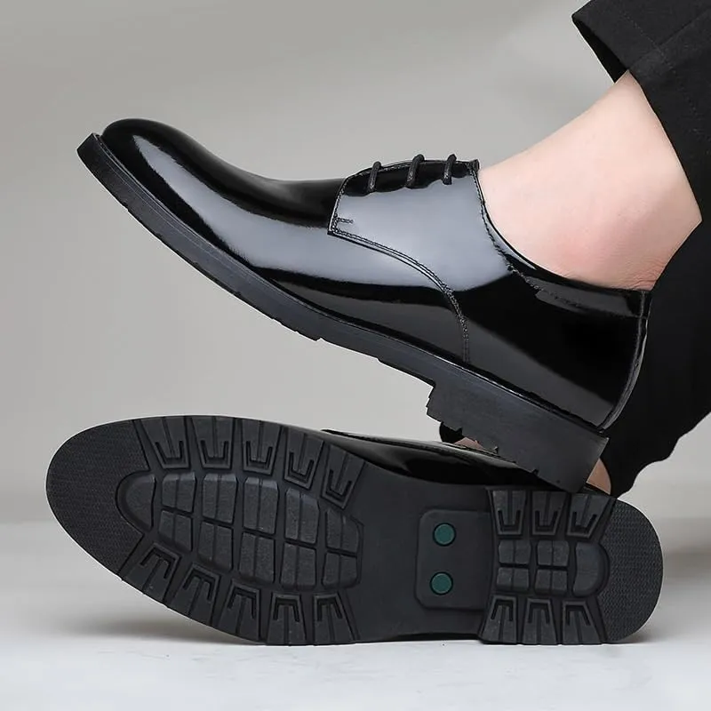 Men's Fashion Platform Oxfords Lightweight Lace-Up Soft Sole Leather Dress Shoes Comfortable Business Brogue Shoes