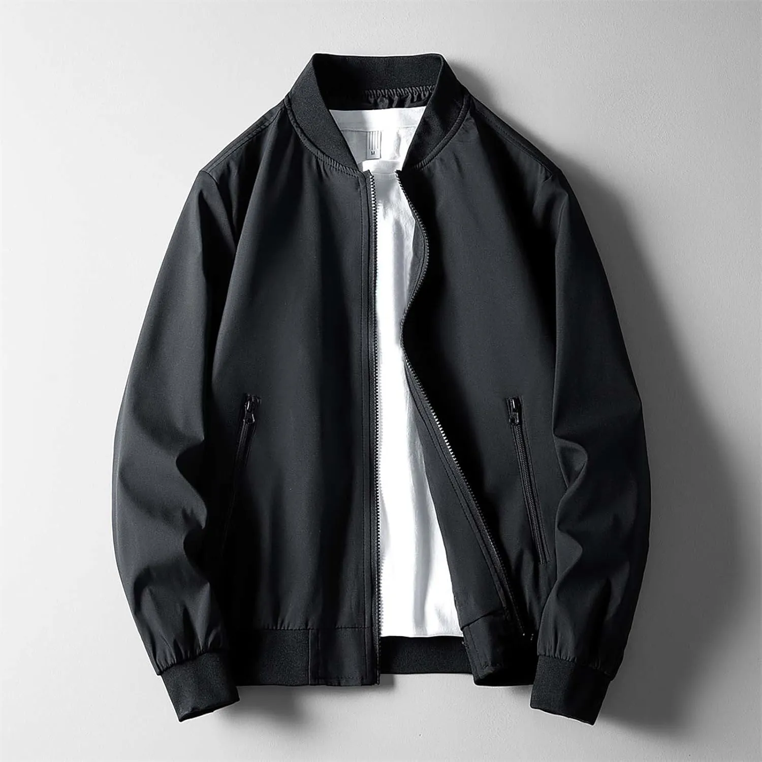 Men's Fashion Varsity Jacket Casual Men's Handsome Pilot Zip Fx Standing Jacket Causal Slim Fit Cotton Letterman