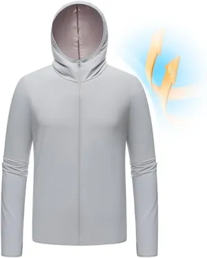 Mens Fishing Rash Guard Shirts Lightweight Quick Dry Sun-Breathable UV-Proof Sun Protection Zipper Hooded Sweater