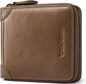 Mens Genuine Leather Zipper Wallet RFID Secure Large Capacity Double Fold Multi-card Leather Wallets for Men and coin purse