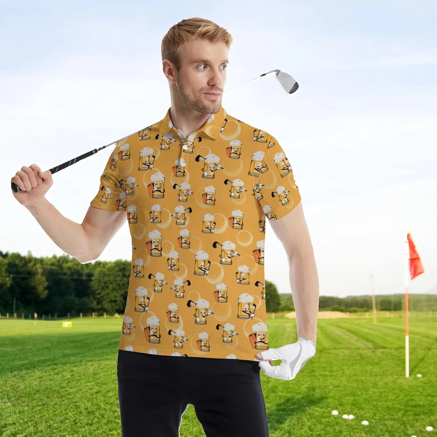 Men's Golf Polo Shirt Performance Moisture Wicking Quick Dry Short Sleeve Shirts Funny Slim Fit Golf Shirt for Men