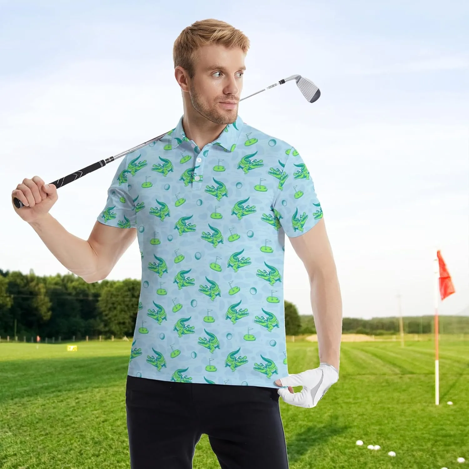 Men's Golf Polo Shirt Performance Moisture Wicking Quick Dry Short Sleeve Shirts Funny Slim Fit Golf Shirt for Men