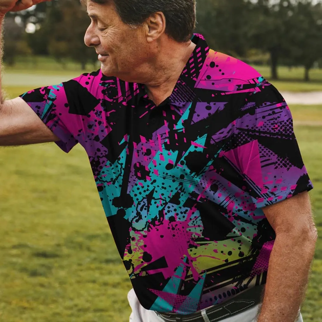 Mens Golf Shirt Print Polo Shirts for Men Performance Polo Quick-Dry