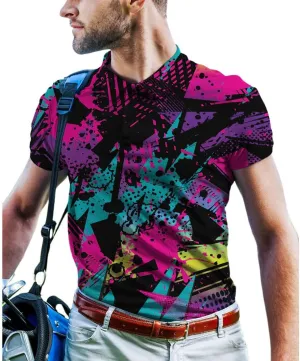 Mens Golf Shirt Print Polo Shirts for Men Performance Polo Quick-Dry