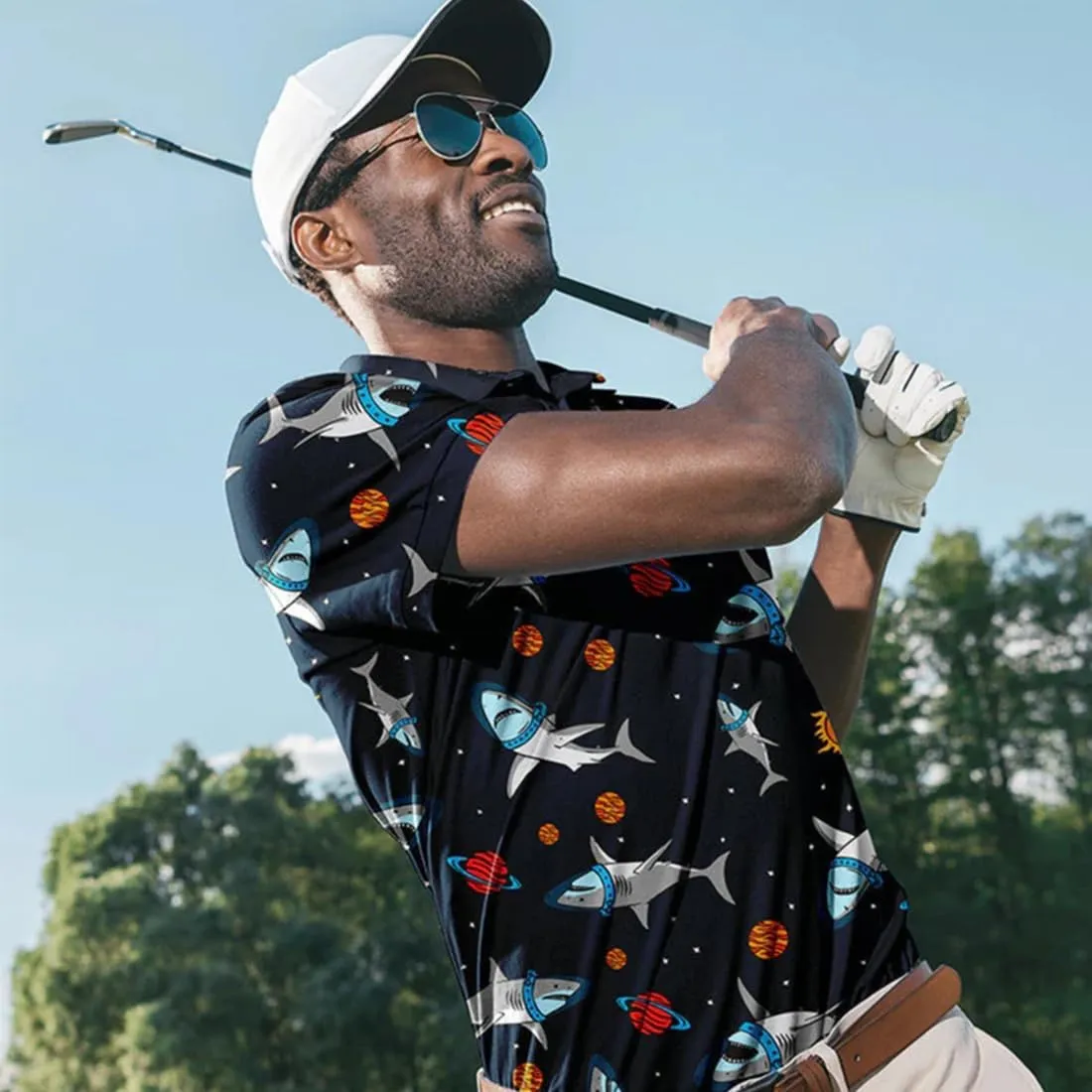 Mens Golf Shirt Print Polo Shirts for Men Performance Polo Quick-Dry