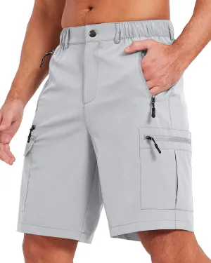 Mens Hiking Cargo Summer Shorts 9" Quick Dry Lightweight Outdoor Fishing Golf Casual Elastic Waist Loose Fit 6 Pocket