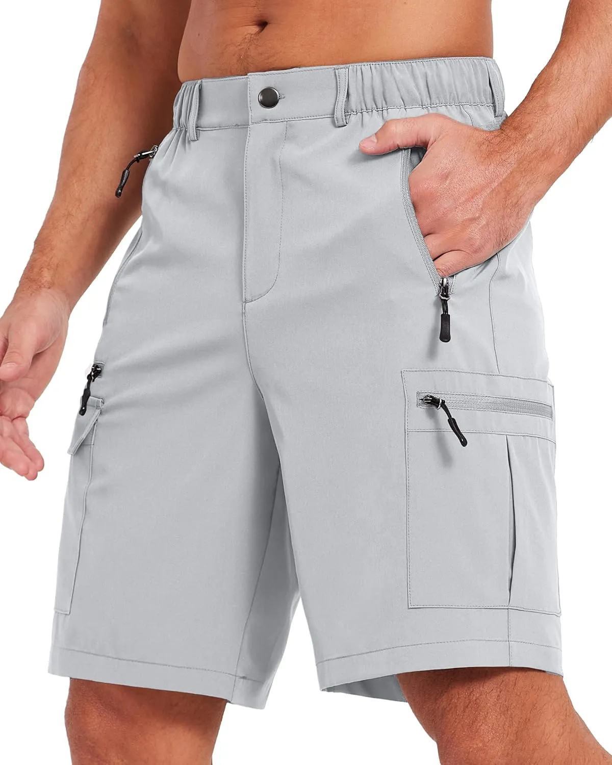 Mens Hiking Cargo Summer Shorts 9" Quick Dry Lightweight Outdoor Fishing Golf Casual Elastic Waist Loose Fit 6 Pocket