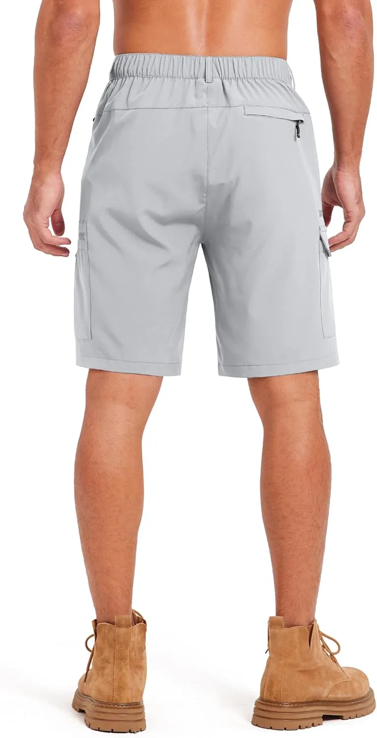 Mens Hiking Cargo Summer Shorts 9" Quick Dry Lightweight Outdoor Fishing Golf Casual Elastic Waist Loose Fit 6 Pocket