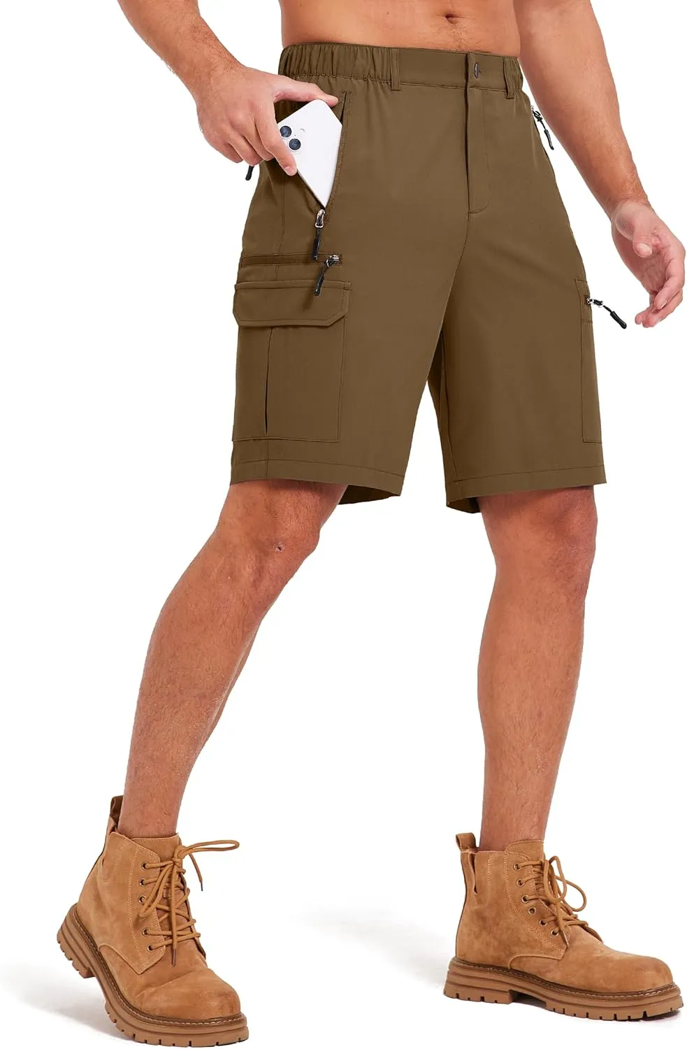 Mens Hiking Cargo Summer Shorts 9" Quick Dry Lightweight Outdoor Fishing Golf Casual Elastic Waist Loose Fit 6 Pocket