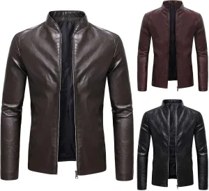 Men's Jacket Vintage Faux Leather Aviator Bomber Jackets Coat Zipper Stand-Collar Coats Warm Fit Thick Outwear