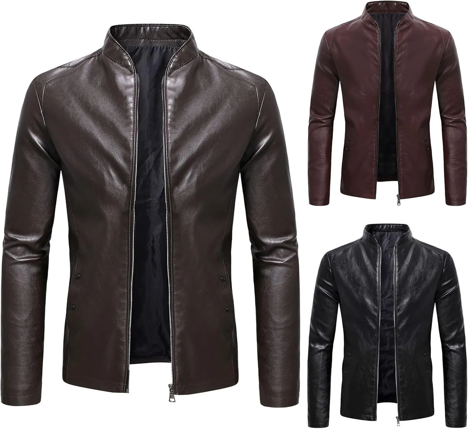 Men's Jacket Vintage Faux Leather Aviator Bomber Jackets Coat Zipper Stand-Collar Coats Warm Fit Thick Outwear