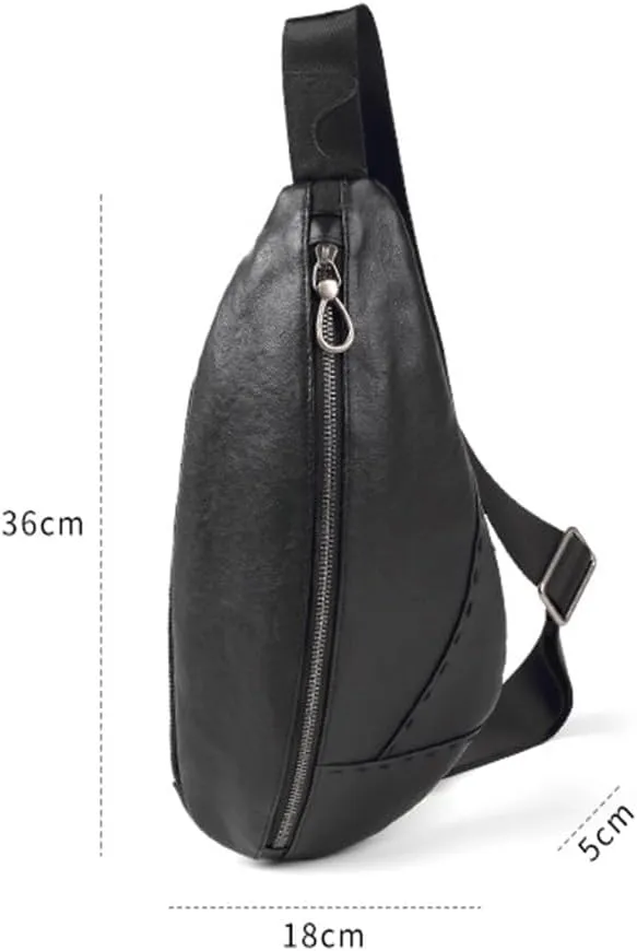 Men's Leather Chest Bag Casual Sports Crossbody Bag Vintage Layer Cowhide Shoulder Bag