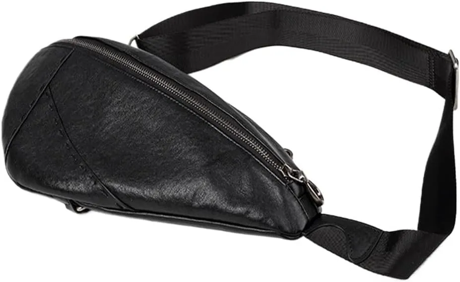 Men's Leather Chest Bag Casual Sports Crossbody Bag Vintage Layer Cowhide Shoulder Bag