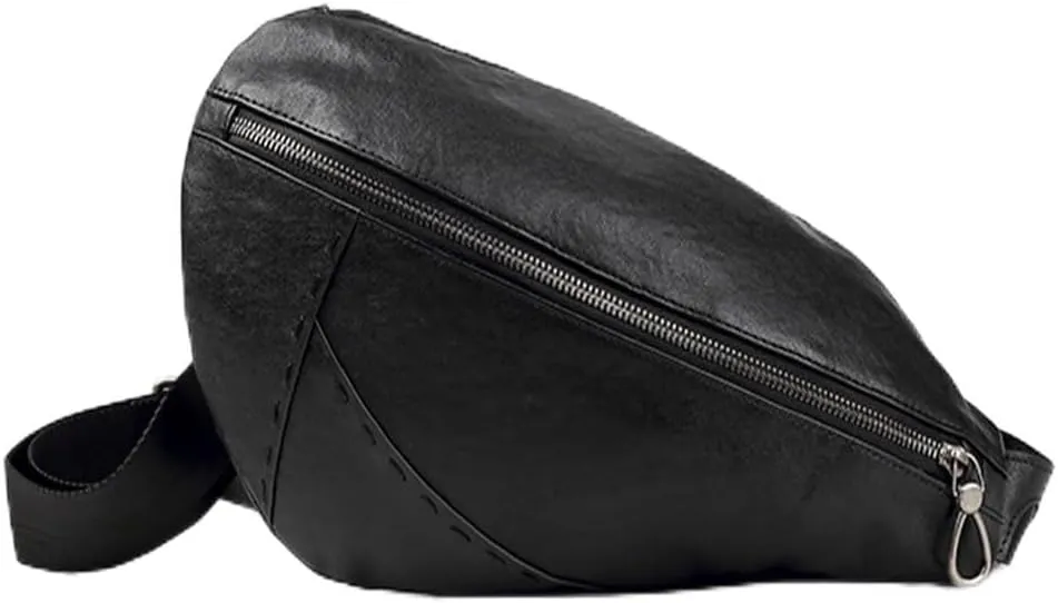 Men's Leather Chest Bag Casual Sports Crossbody Bag Vintage Layer Cowhide Shoulder Bag