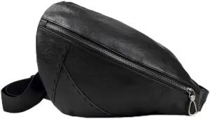 Men's Leather Chest Bag Casual Sports Crossbody Bag Vintage Layer Cowhide Shoulder Bag