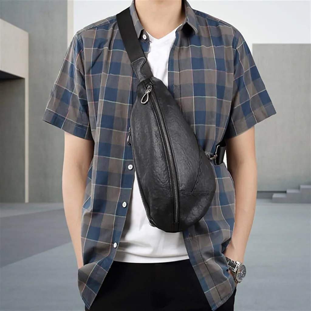 Men's Leather Chest Bag Casual Sports Crossbody Bag Vintage Layer Cowhide Shoulder Bag