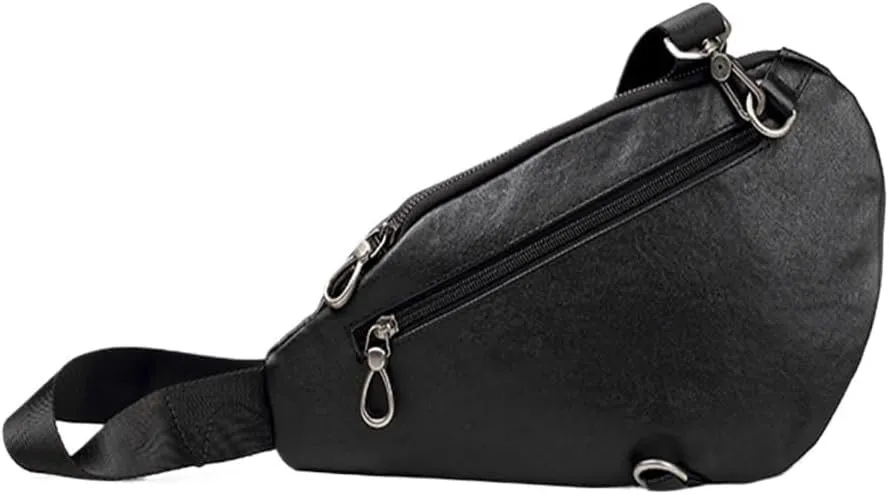 Men's Leather Chest Bag Casual Sports Crossbody Bag Vintage Layer Cowhide Shoulder Bag