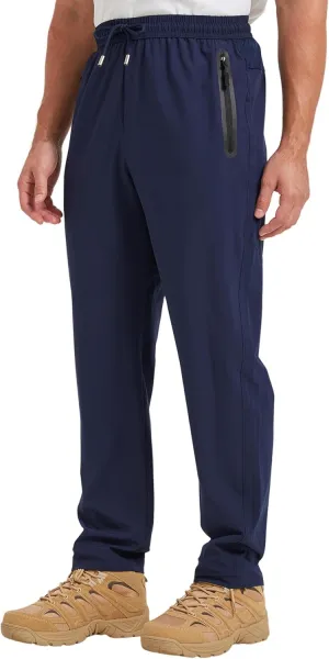 Men's Lightweight Hiking Travel Pants Breathable Athletic Fishing Active Joggers Zipper Pockets