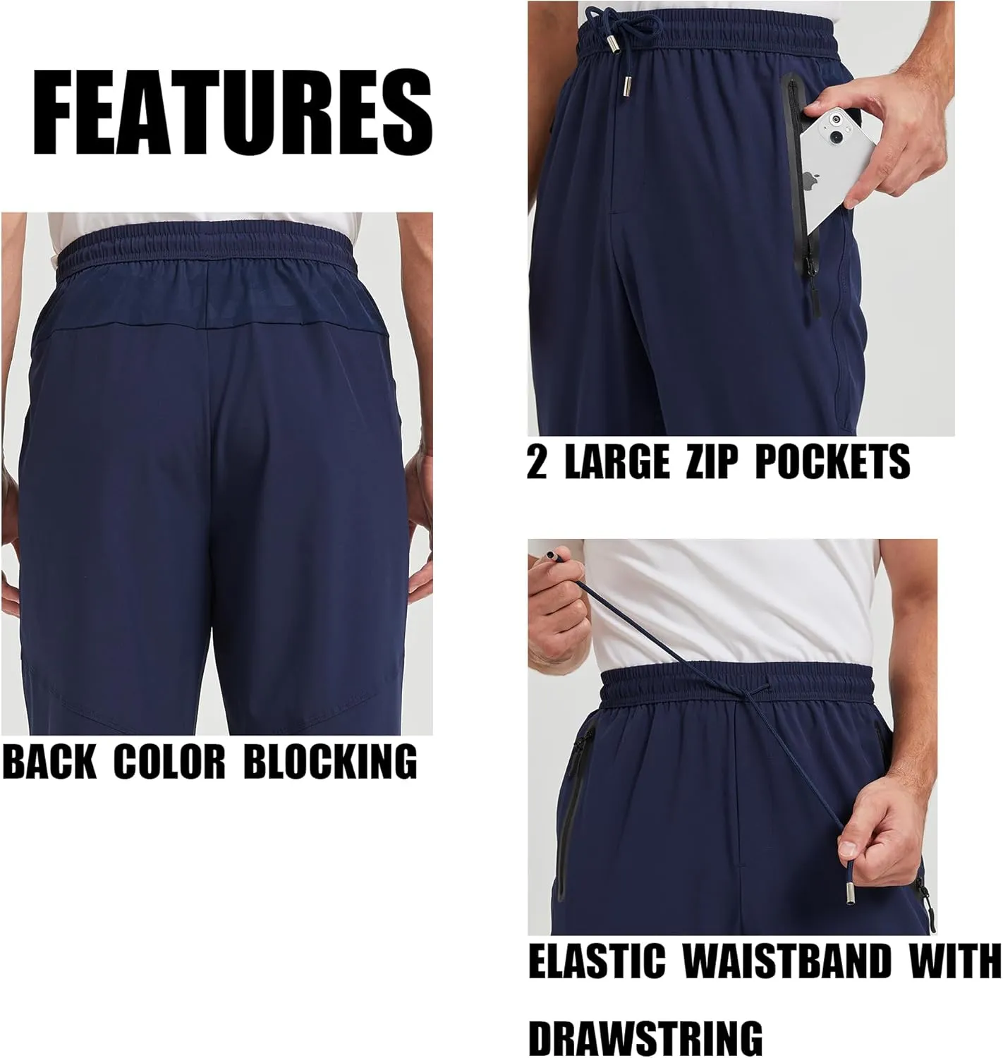 Men's Lightweight Hiking Travel Pants Breathable Athletic Fishing Active Joggers Zipper Pockets