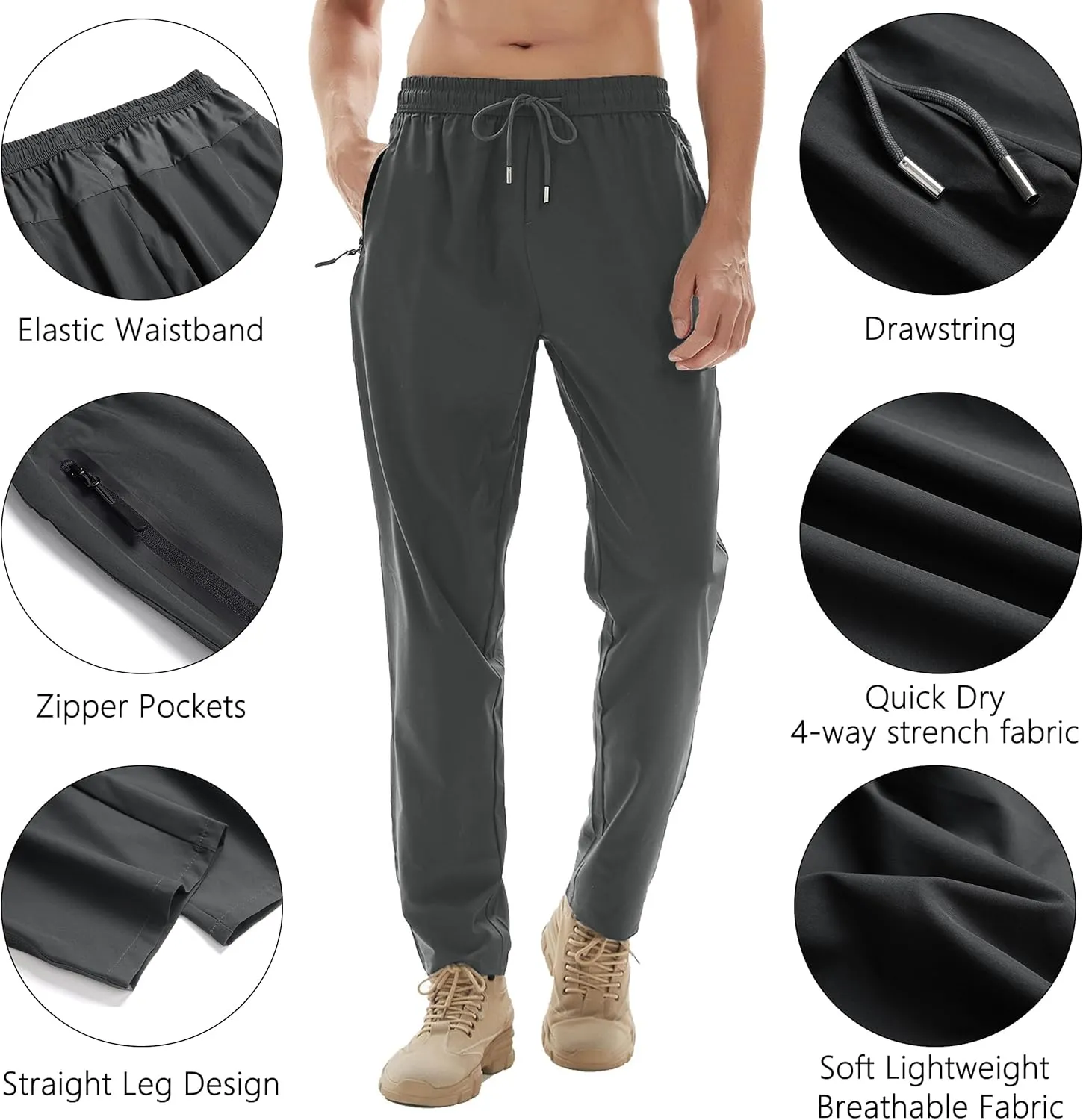 Men's Lightweight Quick Dry Hiking Running Pants Outdoor Sports Breathable Zipper Pockets Athletic Work Pants