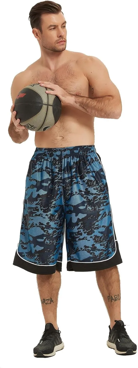 Men's Long Athletic Shorts Basketball Gym Quick Dry Camo Shorts with Pockets