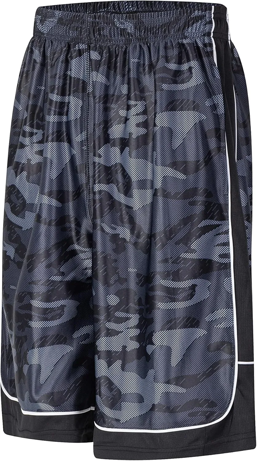 Men's Long Athletic Shorts Basketball Gym Quick Dry Camo Shorts with Pockets