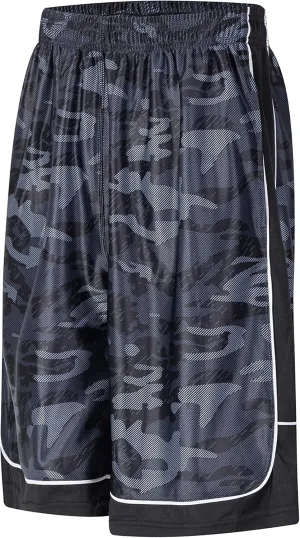 Men's Long Athletic Shorts Basketball Gym Quick Dry Camo Shorts with Pockets