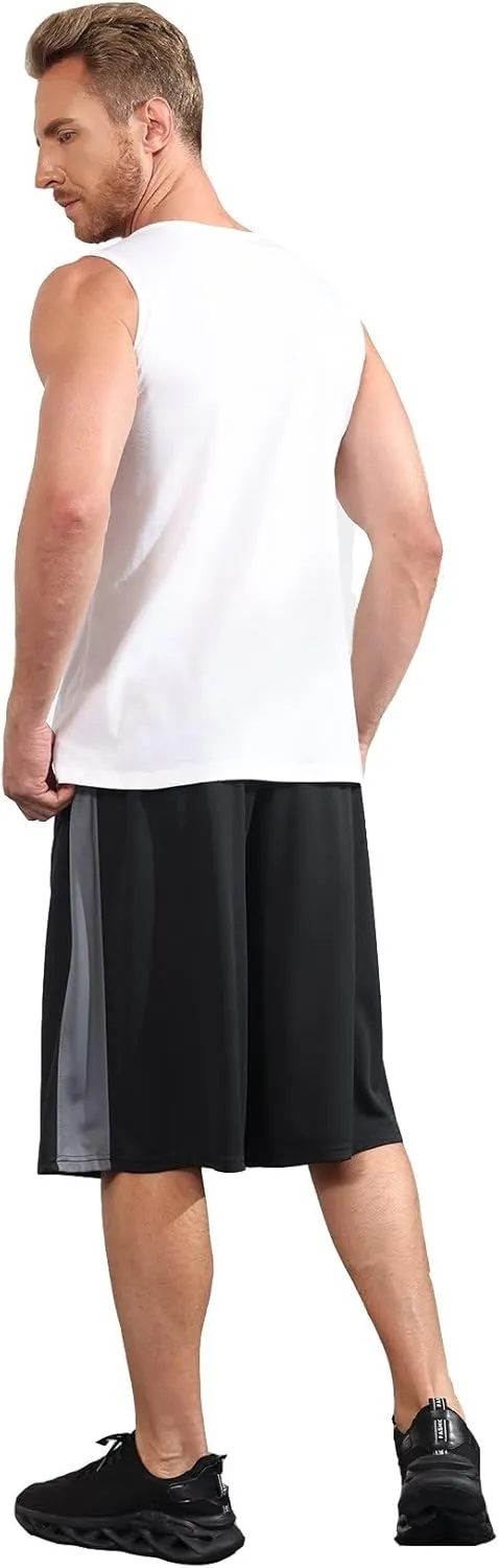 Men's Long Athletic Shorts Basketball Gym Quick Dry Camo Shorts with Pockets