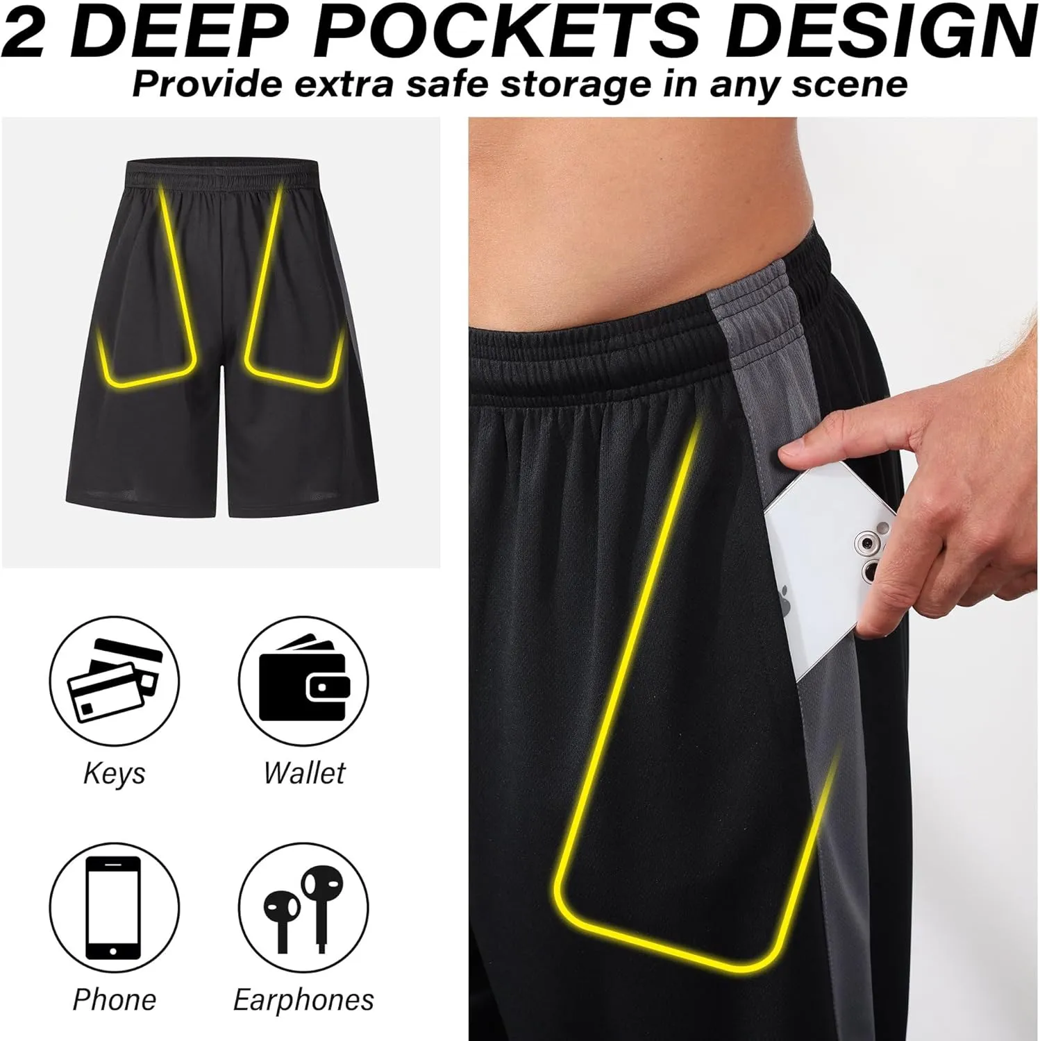 Men's Long Athletic Shorts Basketball Gym Quick Dry Camo Shorts with Pockets
