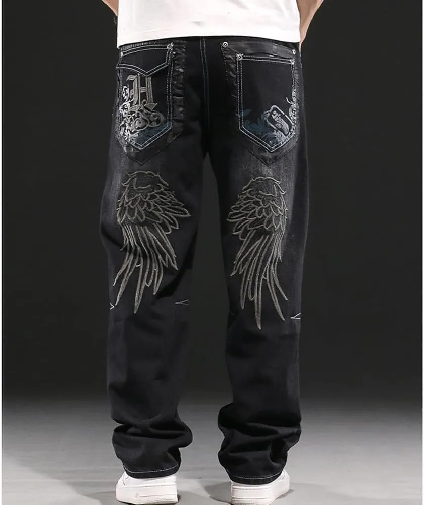 Mens Loose Fit Hip Hop Jeans Casual Cargo Denim Pants with Multi Pockets