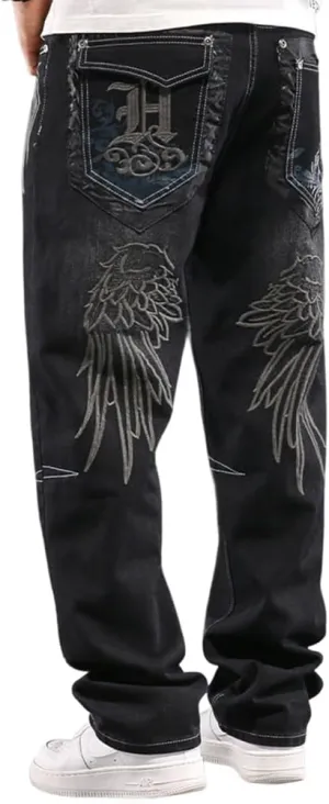 Mens Loose Fit Hip Hop Jeans Casual Cargo Denim Pants with Multi Pockets