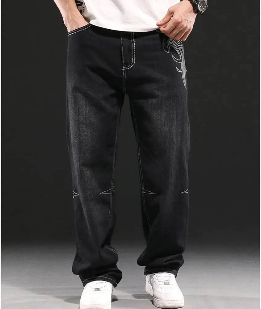 Mens Loose Fit Hip Hop Jeans Casual Cargo Denim Pants with Multi Pockets