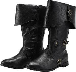 Mens Medieval Renaissance Cosplay Boots Halloween PU Leather Mid Calf Vintage Pirate Viking Shoes