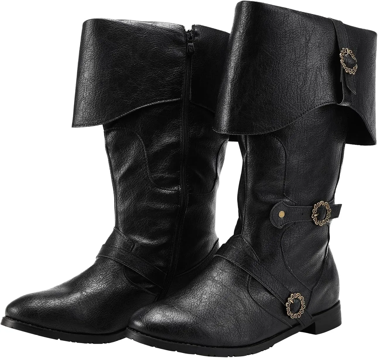 Mens Medieval Renaissance Cosplay Boots Halloween PU Leather Mid Calf Vintage Pirate Viking Shoes