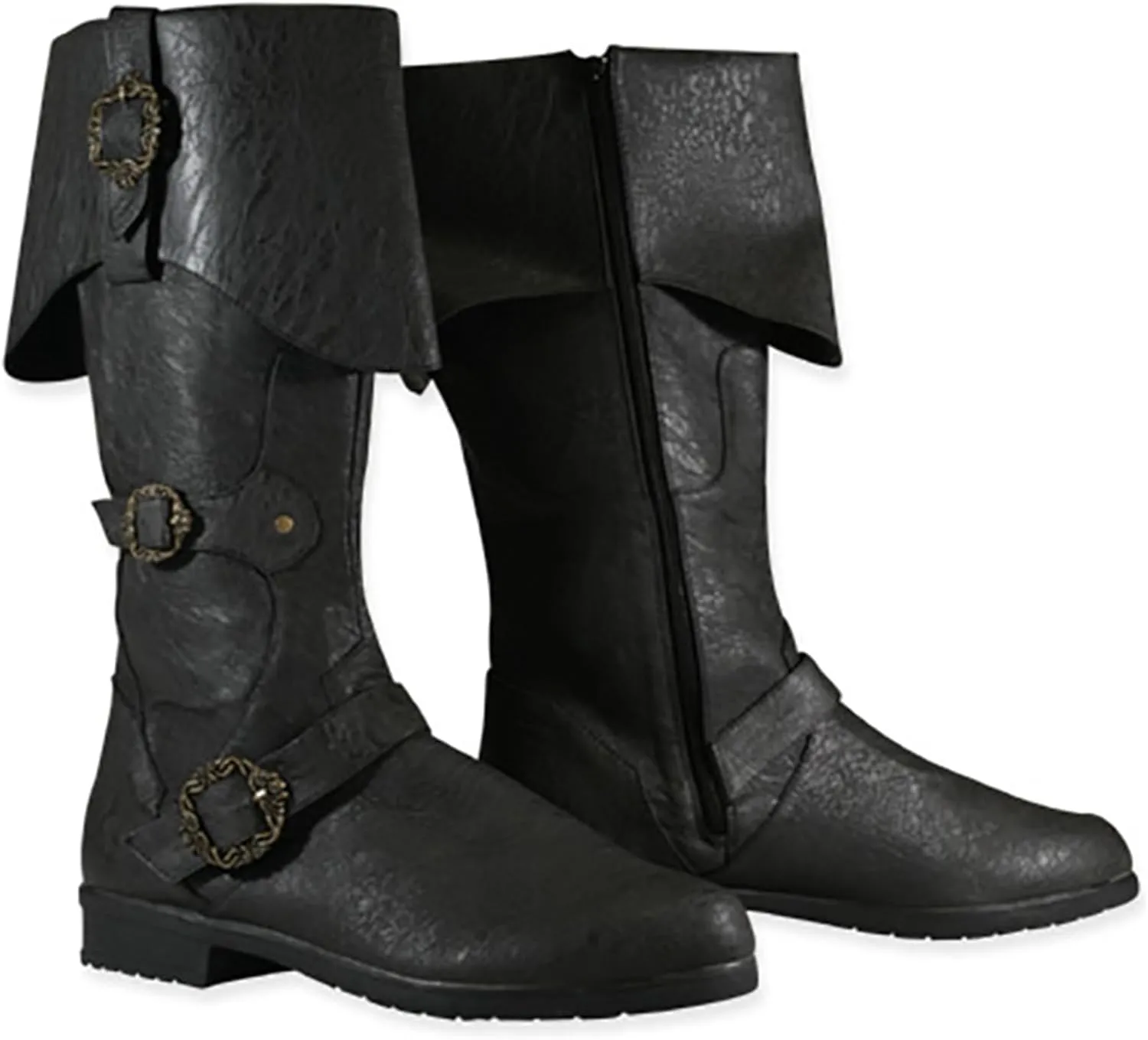 Mens Medieval Renaissance Cosplay Boots Halloween PU Leather Mid Calf Vintage Pirate Viking Shoes