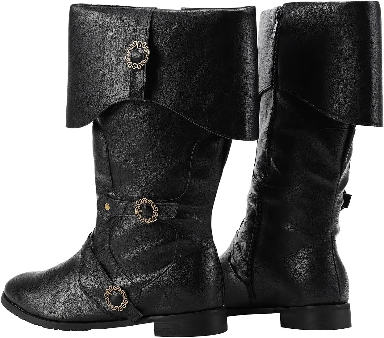 Mens Medieval Renaissance Cosplay Boots Halloween PU Leather Mid Calf Vintage Pirate Viking Shoes