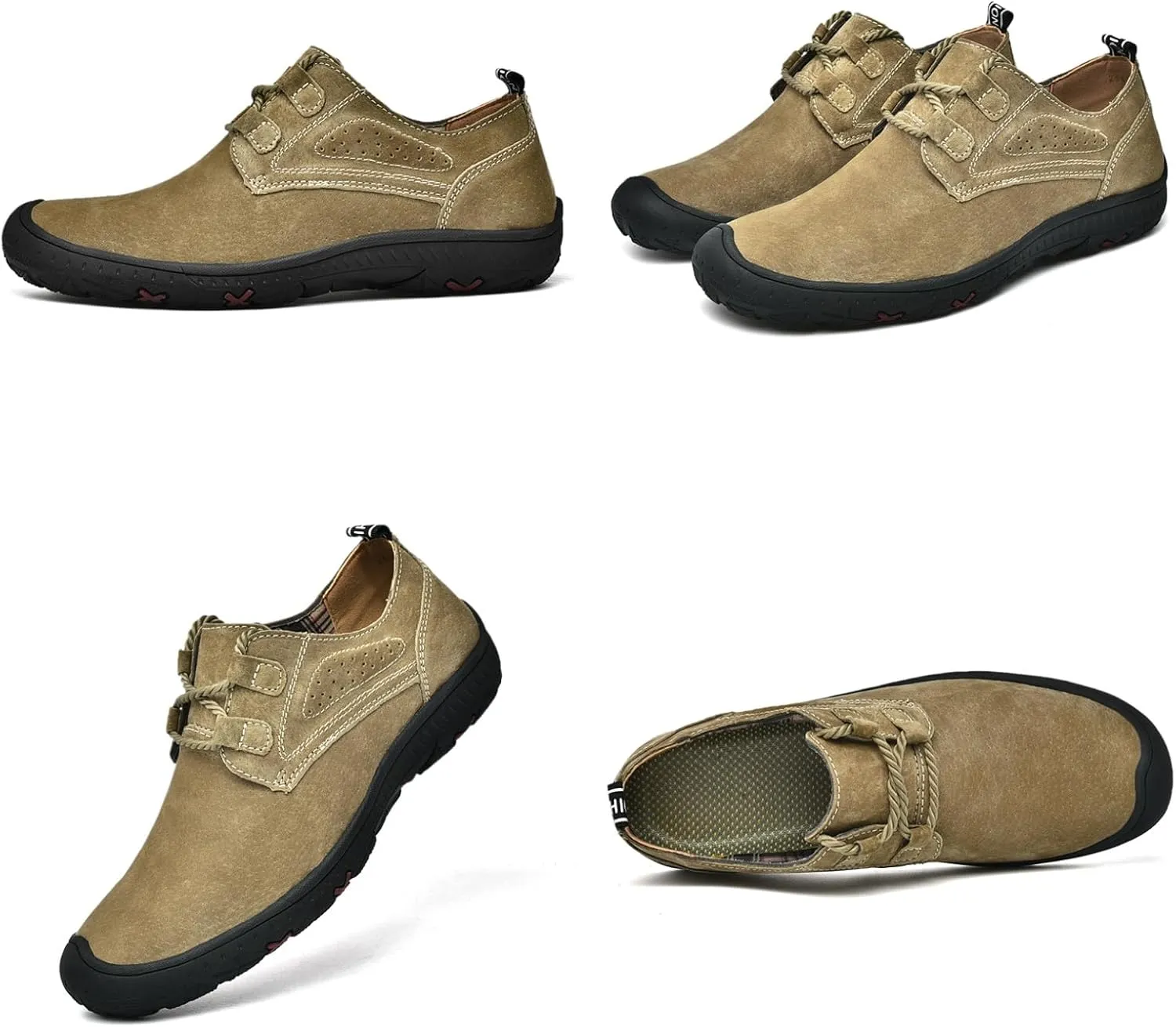 Men's Outdoor Casual Hiking Shoes Leather Upper with Reinforced Toe Cap Anti-Slip Rubber Sole for Trekking/Walking/Driving Ventilated Stitched Design with Lacing System
