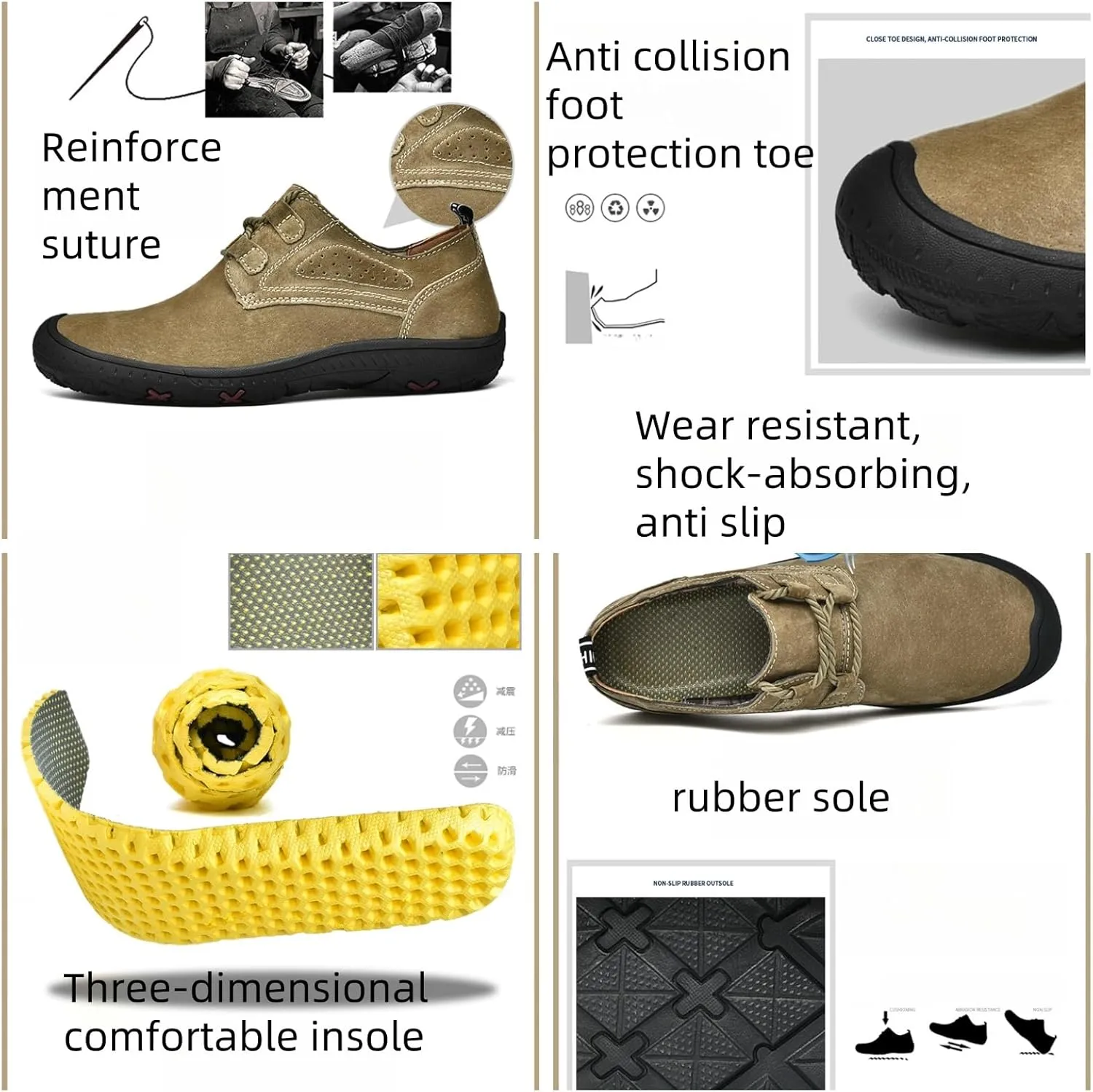 Men's Outdoor Casual Hiking Shoes Leather Upper with Reinforced Toe Cap Anti-Slip Rubber Sole for Trekking/Walking/Driving Ventilated Stitched Design with Lacing System