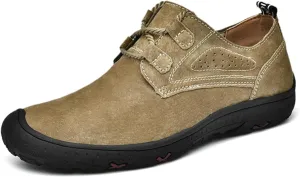 Men's Outdoor Casual Hiking Shoes Leather Upper with Reinforced Toe Cap Anti-Slip Rubber Sole for Trekking/Walking/Driving Ventilated Stitched Design with Lacing System