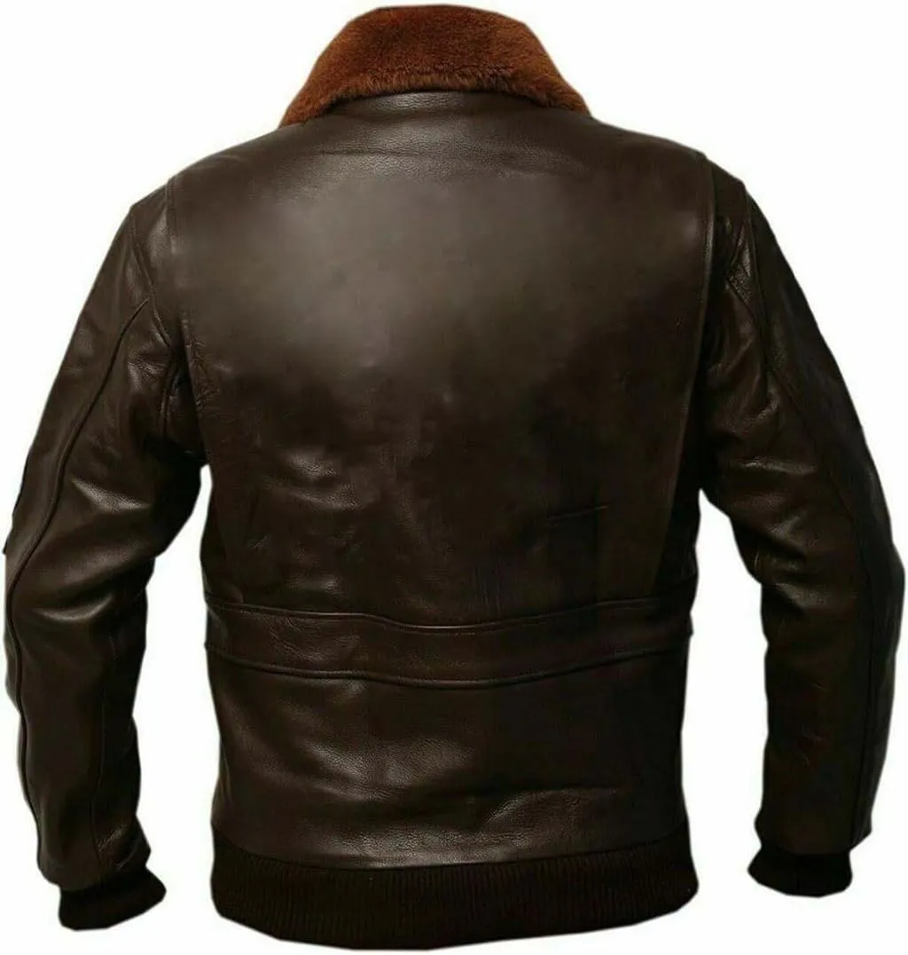 Mens Real Leather Fur Collar Flight Jacket Tom Air Force Aviator Pilot Flying G1 Bomber USAAF Maverick Jacket