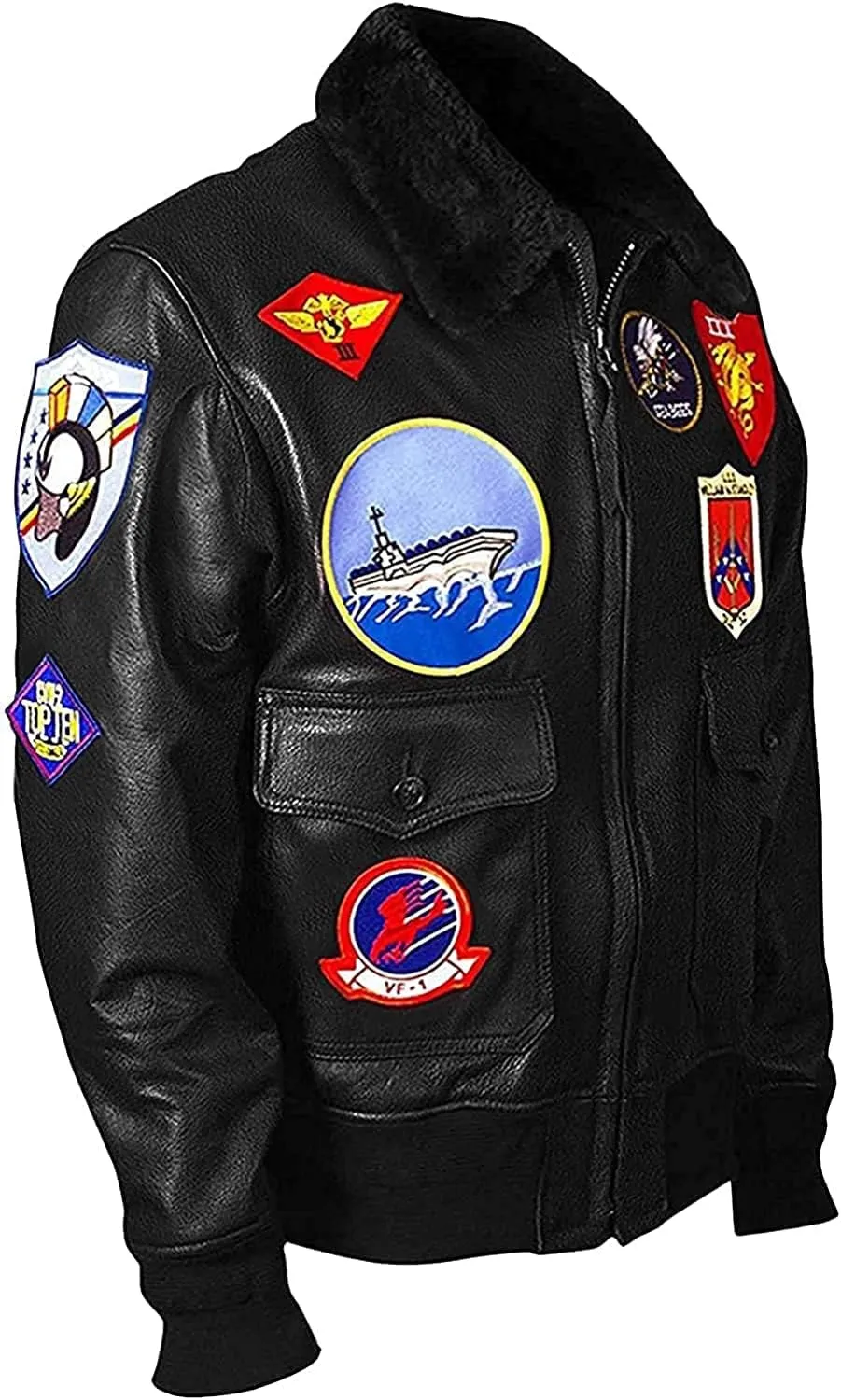 Mens Real Leather Fur Collar Flight Jacket Tom Air Force Aviator Pilot Flying G1 Bomber USAAF Maverick Jacket